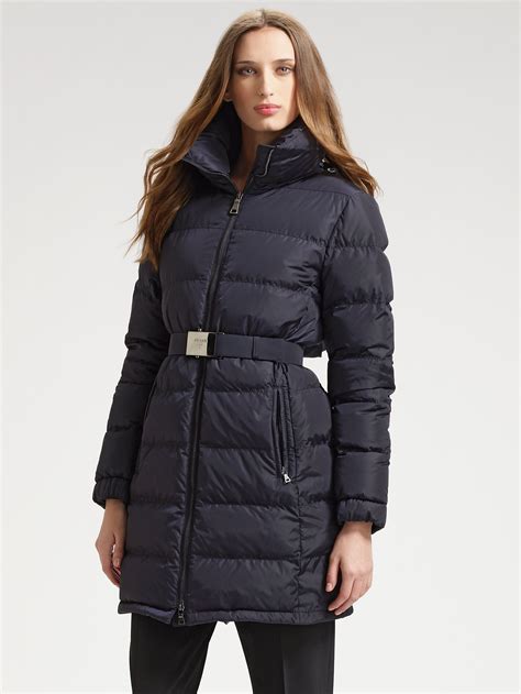 prada belted quilted shell down coat|prada gabardine down jacket.